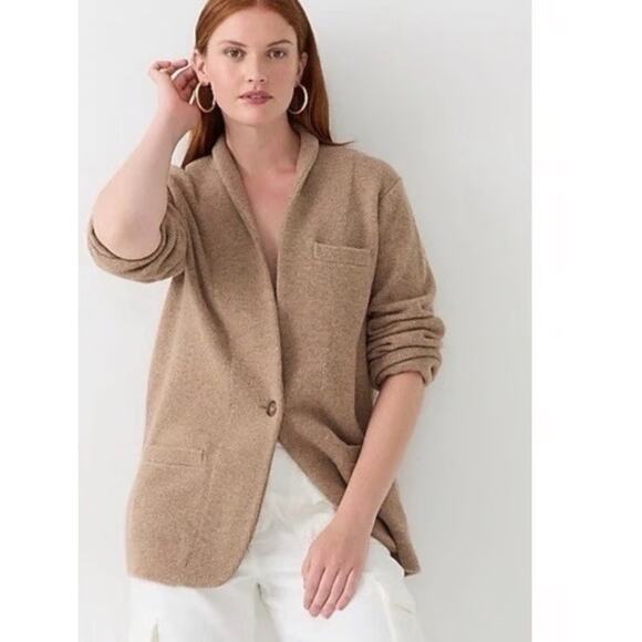 J. Crew Cocoon Sweater Blazer Cardigan Womens S Tan Merino Wool Alpaca Pockets - Picture 1 of 8